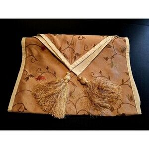 Table Runner Pier One Imports Pink Floral Gold Tassels 72" Long 14" Wide